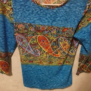 Kim Rogers Blue and Red Graphic Fitted Blouse